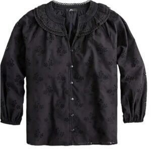 J. Crew Black Eyelet Lace Blouse